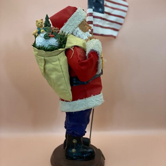 Vintage Cloth Tique?  Santa with Toy Bag and American Flag - Picture 3 of 8